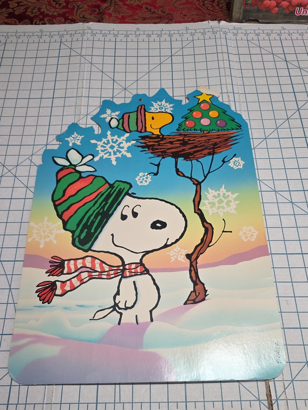 Peanuts Snoopy Holiday Sign w Green & Red Hat, VTG Hallmark Card 1988 Preloved